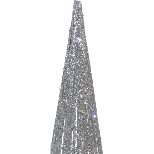 Set of 3 LED Lighted Silver Glitter Cone Tree Outdoor Christmas Decorations 23.5"