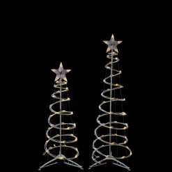 Set of 2 LED Lighted Warm White Outdoor Spiral Christmas Cone Trees 3', 4'