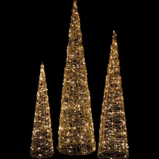 Set of 3 LED Twinkle Lighted Copper Mesh Cone Trees Outdoor Christmas Decoration 39.5"