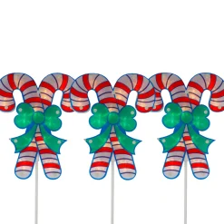 Set of 3 Lighted Holographic Candy Cane Christmas Pathway Markers 25.5