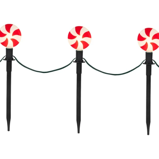 Set of 4 Lighted Peppermint Twist Candy LED Christmas Pathway Markers 14.5"