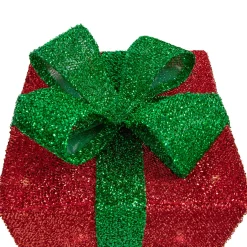 Set of 3 Lighted Red Gift Boxes with Green Bows Outdoor Christmas Decorations 10