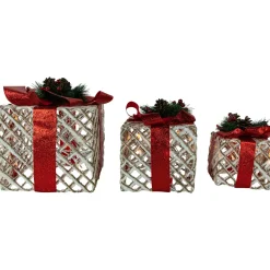 Set of 3 Lighted White Rope Gift Box Christmas Decorations 9.75