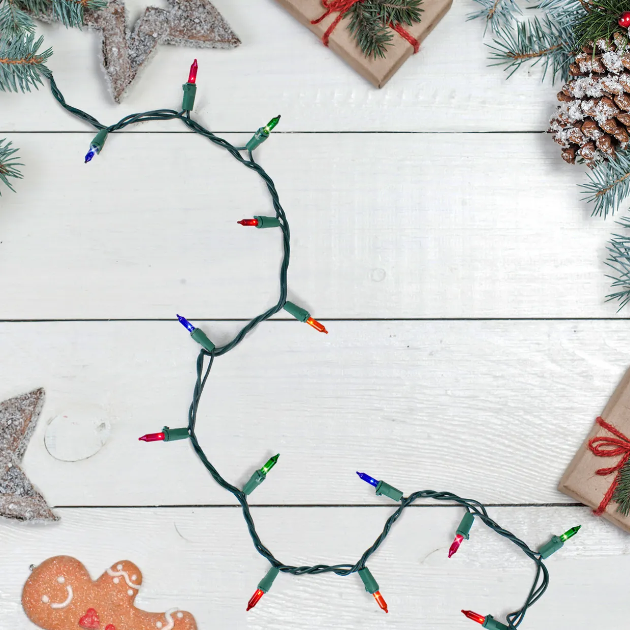 Set of 300 Multi-Color Mini Christmas Light Set, 61 ft Green Wire