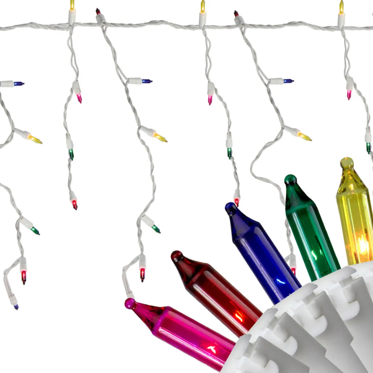 Set of 150 Multi-Color Mini Icicle Christmas Lights 3" Spacing - White Wire
