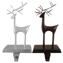 Set of 2 Oil Rubbed Bronze and Silver Reindeer Christmas Stocking Holders