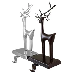 Set of 2 Oil Rubbed Bronze and Silver Reindeer Christmas Stocking Holders