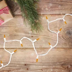 Set of 50 Orange LED Mini Christmas Lights 4" Spacing - White Wire
