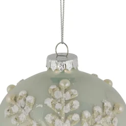 Set of 2 Pastel Green with Icy Snowflakes Christmas Glass Onion Ornaments 4