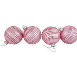 Set of 4 Pink Glitter Striped Glass Christmas Ball Ornaments 3