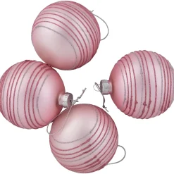 Set of 4 Pink Glitter Striped Glass Christmas Ball Ornaments 3