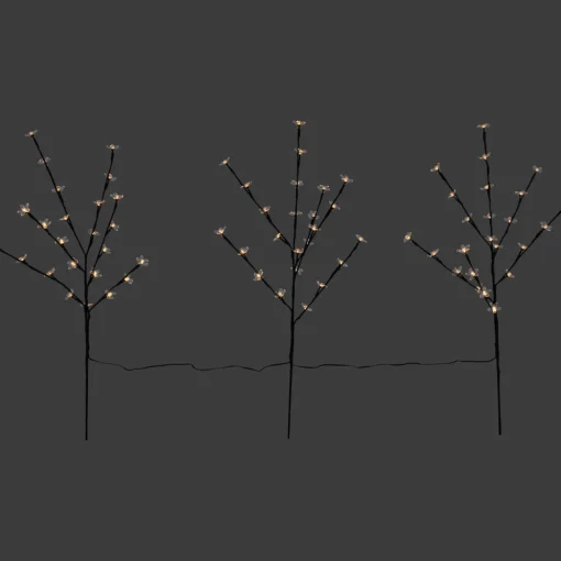 Set of 3 Pre-Lit Cherry Blossom Artificial Tree Branches, 72 Warm White LED Lights
