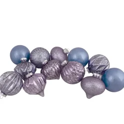 Set of 12 Purple Tone Finial and Glass Ball Christmas Ornaments