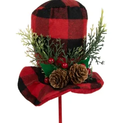 Set of 4 Red and Black Plaid Plush Winter Hat Christmas Picks 15