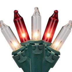Set of 50 Red and Clear Mini Christmas Lights, 2.5" Spacing - Green Wire