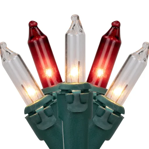Set of 50 Red and Clear Mini Christmas Lights, 2.5" Spacing - Green Wire