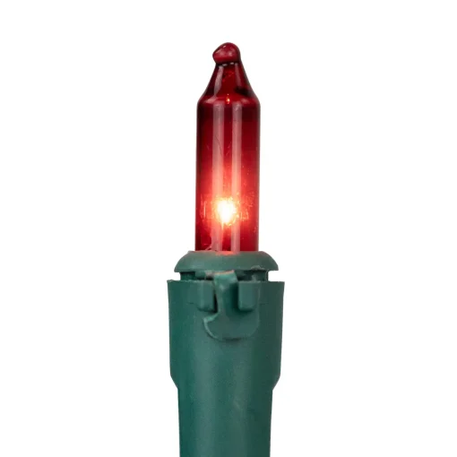 Set of 50 Red and Clear Mini Christmas Lights, 2.5" Spacing - Green Wire