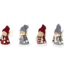 Set of 4 Red and Gray Plush Angel Christmas Ornaments 4.25
