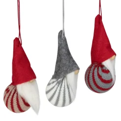 Set of 3 Red and Gray Santa Gnome Christmas Ornaments 4.75"
