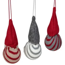 Set of 3 Red and Gray Santa Gnome Christmas Ornaments 4.75