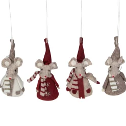 Set of 4 Red and Gray Standing Mice Christmas Ornaments 5.5"
