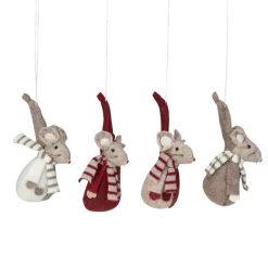 Set of 4 Red and Gray Standing Mice Christmas Ornaments 5.5"
