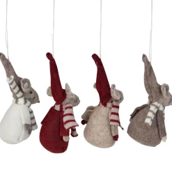Set of 4 Red and Gray Standing Mice Christmas Ornaments 5.5