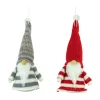 Set of 2 Red and Gray Striped Gnome Plush Christmas Ornaments 6.25"