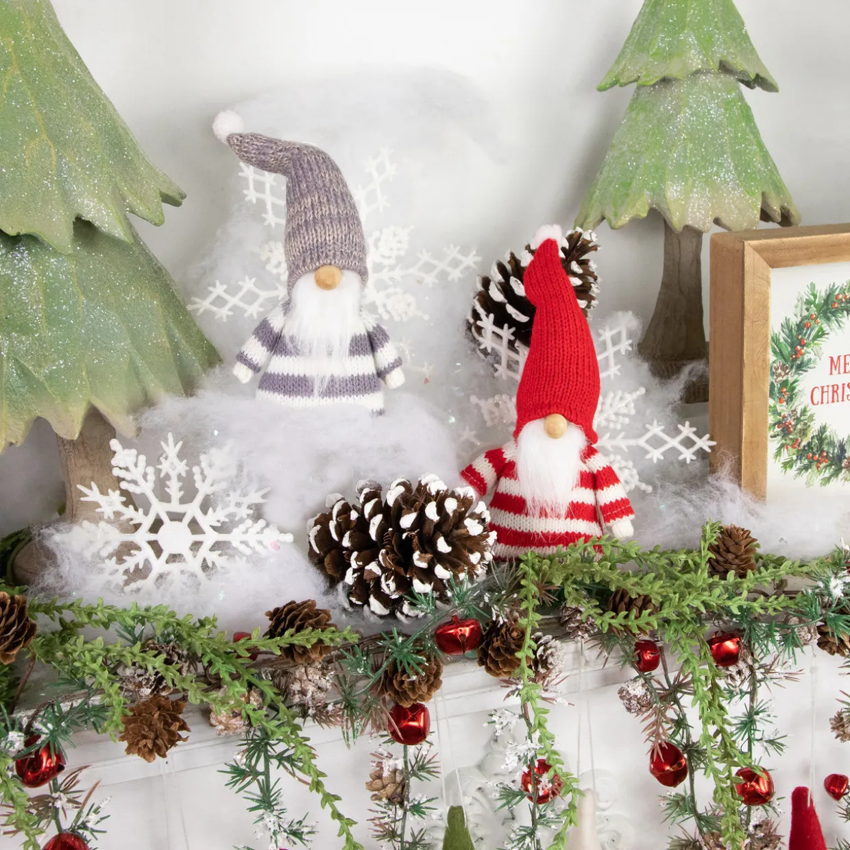 Set of 2 Red and Gray Striped Gnome Plush Christmas Ornaments 6.25"