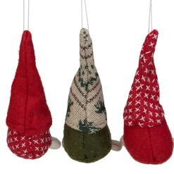 Set of 3 Red and Green Santa Gnome Christmas Ornament 4.25