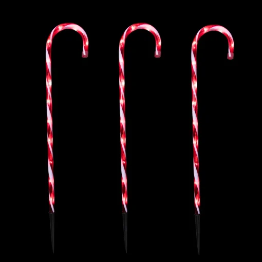 Set of 3 Red and White Twinkle Candy Cane Pathway Markers 26"