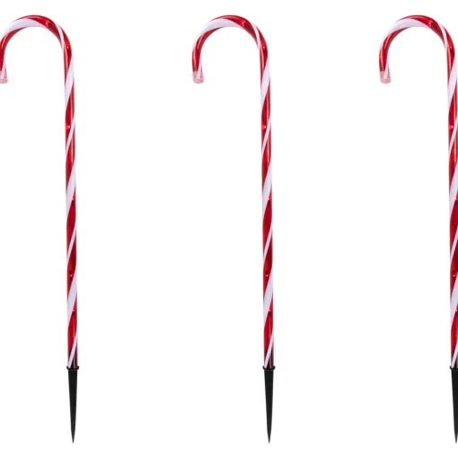 Set of 3 Red and White Twinkle Candy Cane Pathway Markers 26"