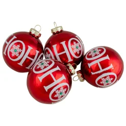 Set of 4 Red Ho Ho Ho Glass Ball Christmas Ornaments 3.25-Inch (80mm)