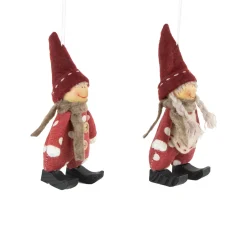 Set of 2 Red Polka Dot Boy and Girl Hanging Christmas Ornaments 5.5