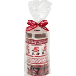 Set of 5 Santa Gnome Matching Themed Craft Christmas Ribbons 1.5" x 3 Yards