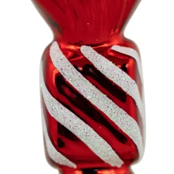 Set of 2 Shiny Red and White Glittered Candy Christmas Glass Ornaments 4
