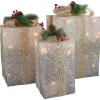Set of 3 Silver Mesh Glittered Gift Boxes Outdoor Decorations