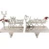 Set of 2 Silver Reindeer Merry Christmas Metal Stocking Holders 5.5"