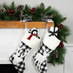 Set of 2 Silver Reindeer Merry Christmas Metal Stocking Holders 5.5