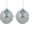Set of 2 Sky Blue Glittered and Beaded Snowflake Glass Christmas Ball Ornaments 4"