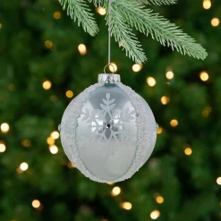 Set of 2 Sky Blue Glittered and Beaded Snowflake Glass Christmas Ball Ornaments 4"