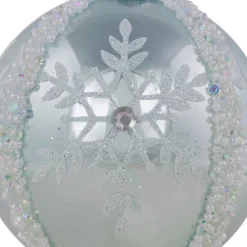 Set of 2 Sky Blue Glittered and Beaded Snowflake Glass Christmas Ball Ornaments 4