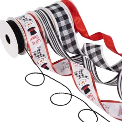 Set of 5 Snowman Matching Themed Wired Craft Christmas Ribbons 1.5