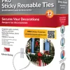 Set of 12 Sticky Reusable Ties with Clip Hooks 2"