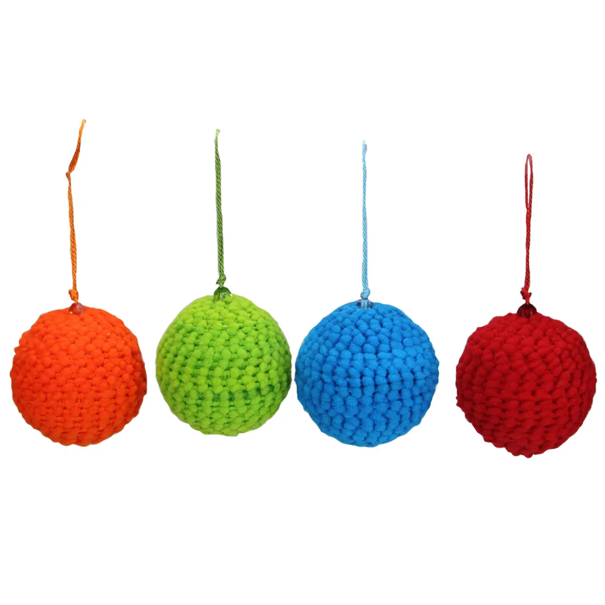 Set of 4 Vibrantly Colored Knitted Christmas Ball Ornaments 2.5” (63.5mm)