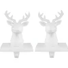 Set of 2 White Reindeer Head Christmas Stocking Holders 5.75"
