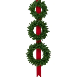 Set of 3 Wreaths on Red Ribbon Hanging Christmas Decoration, 6.5'