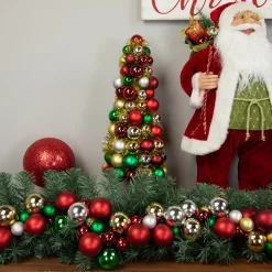 Shatterproof Ball Christmas Cone Tree with Tinsel - 15.75" - Multicolor