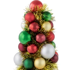 Shatterproof Ball Christmas Cone Tree with Tinsel - 15.75