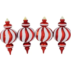 Shatterproof Commercial Size Finial Christmas Ornaments - 10" - Red and White - Set of 4
